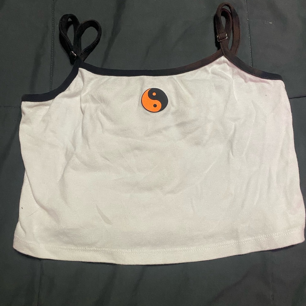 White Crop Top with Yin Yang Design